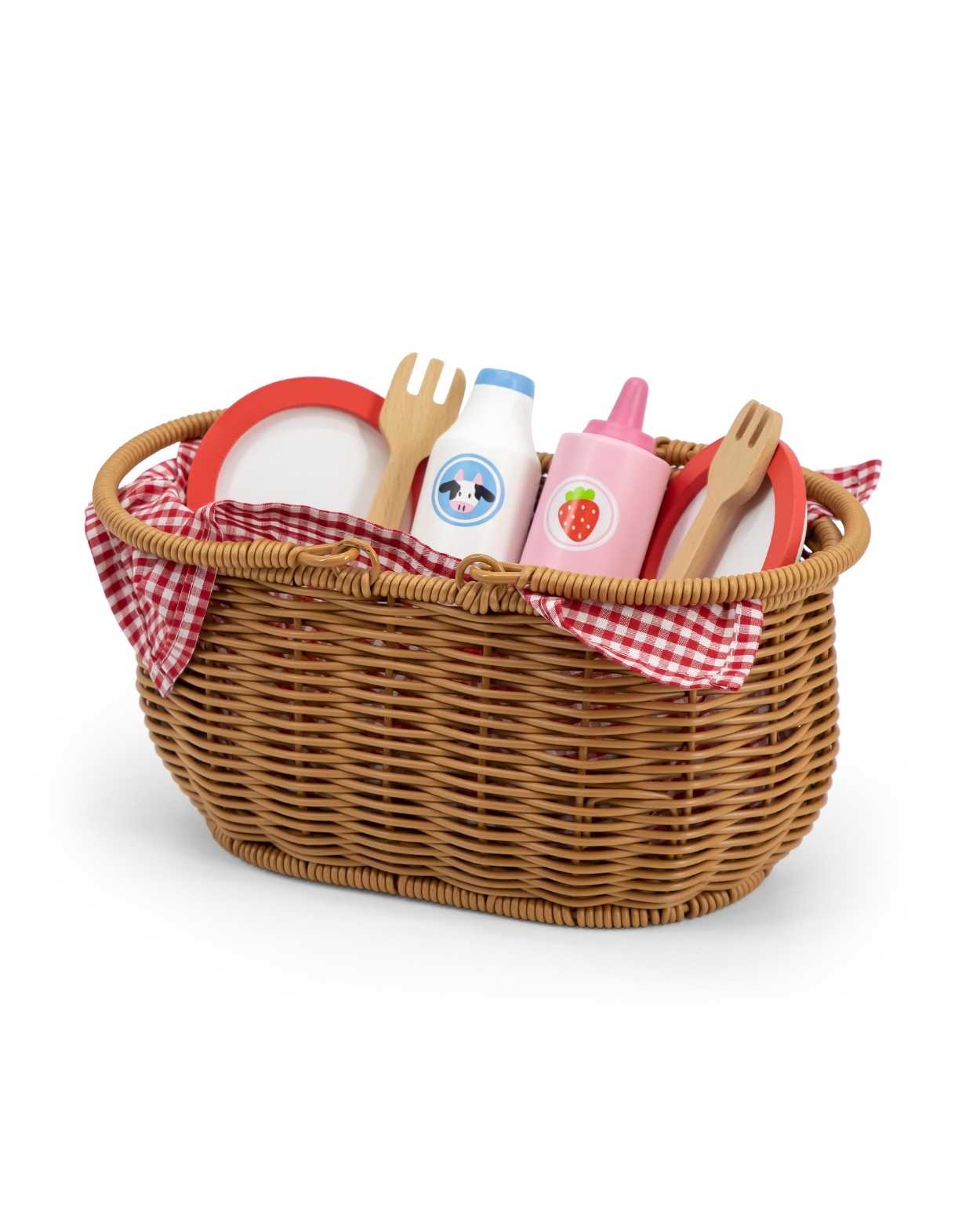 play food is  n the rattan Picnic Basket  for kids