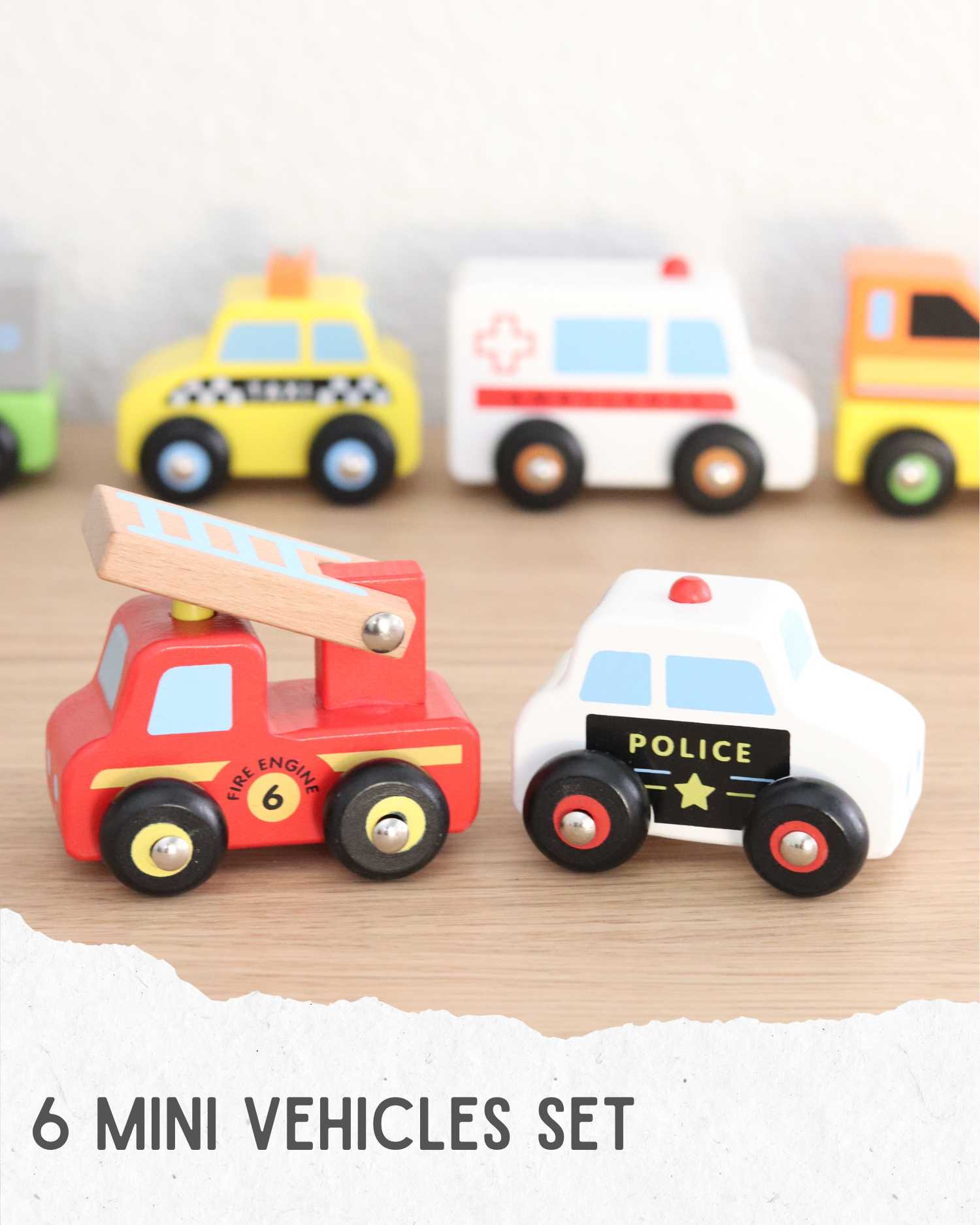 Mini Vehicles Set - front view of fire engine truck and police car