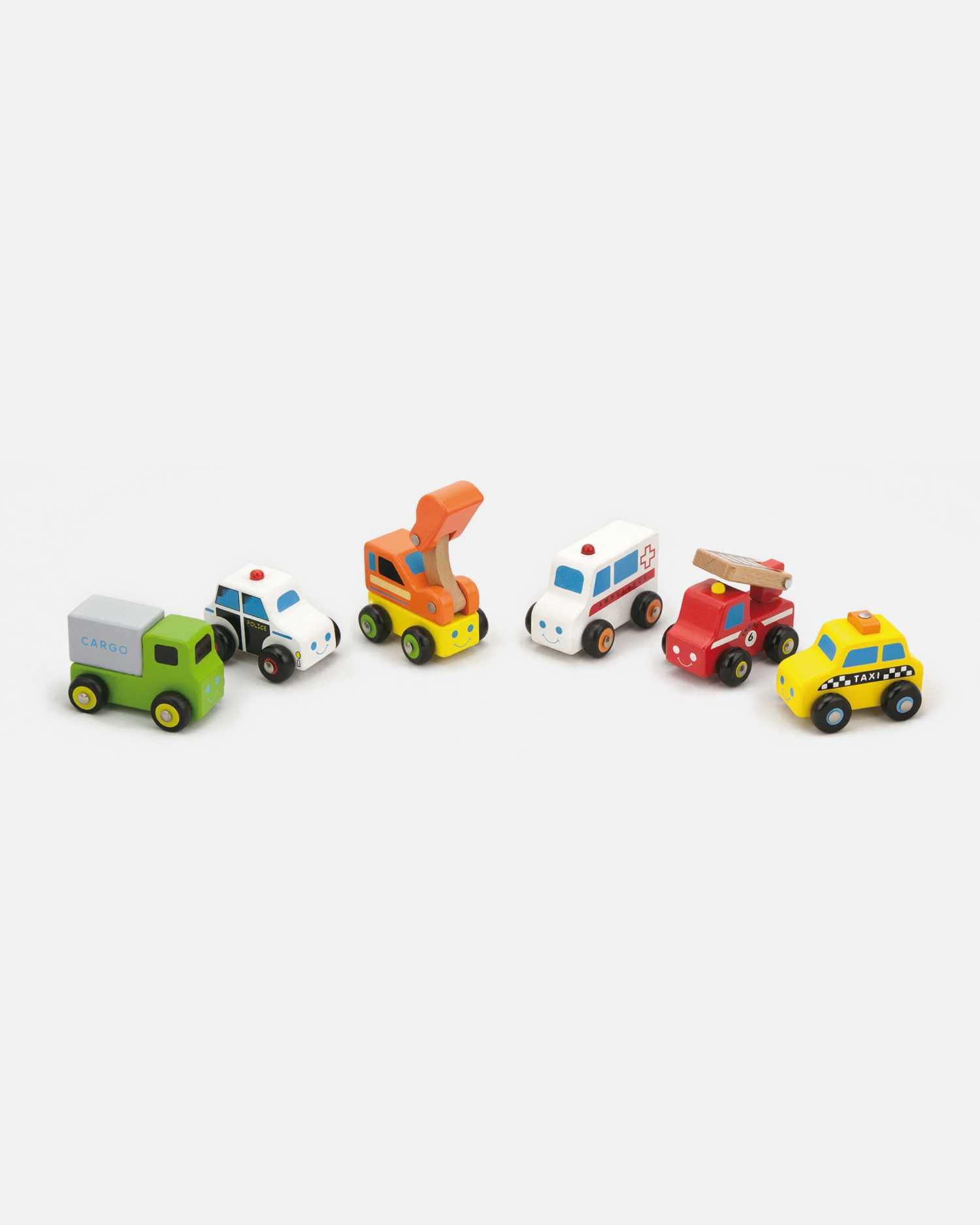 Mini Vehicles Set of six cars on white background