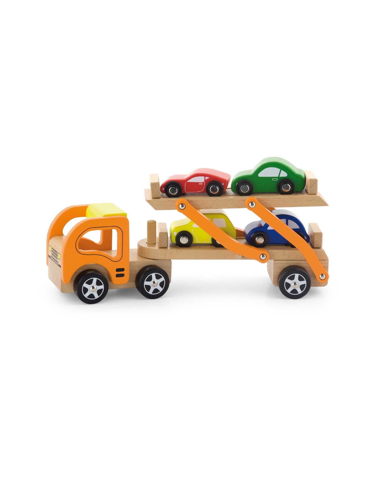 Wooden Car Carrier Truck on white background