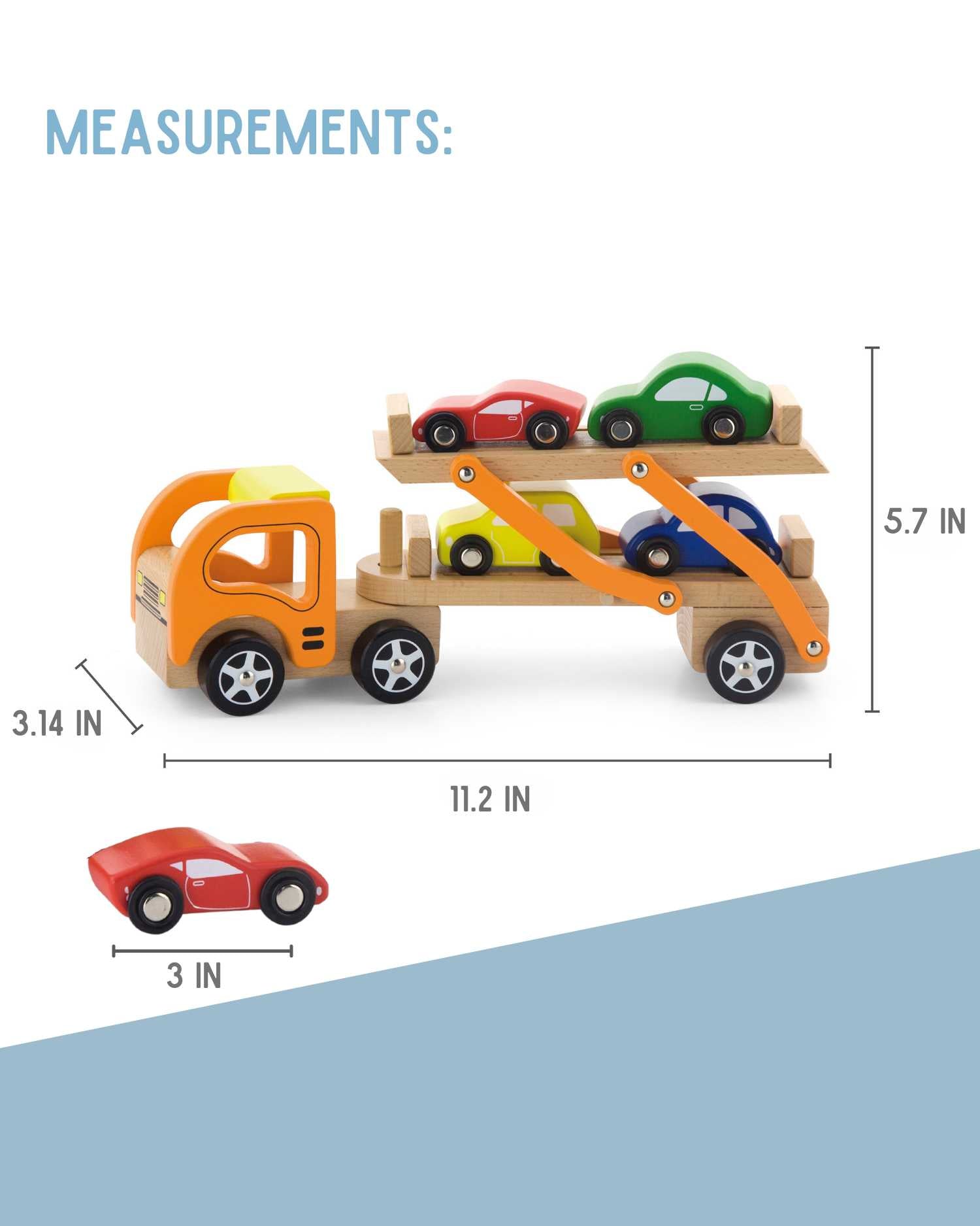 measurements of Wooden Car Carrier Truck toy