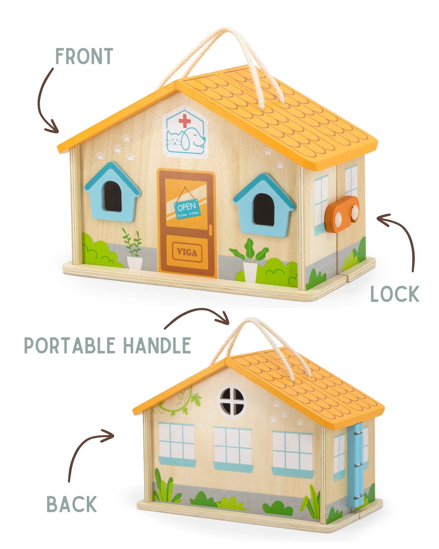 side view of wooden vet playset by WoodilyToys