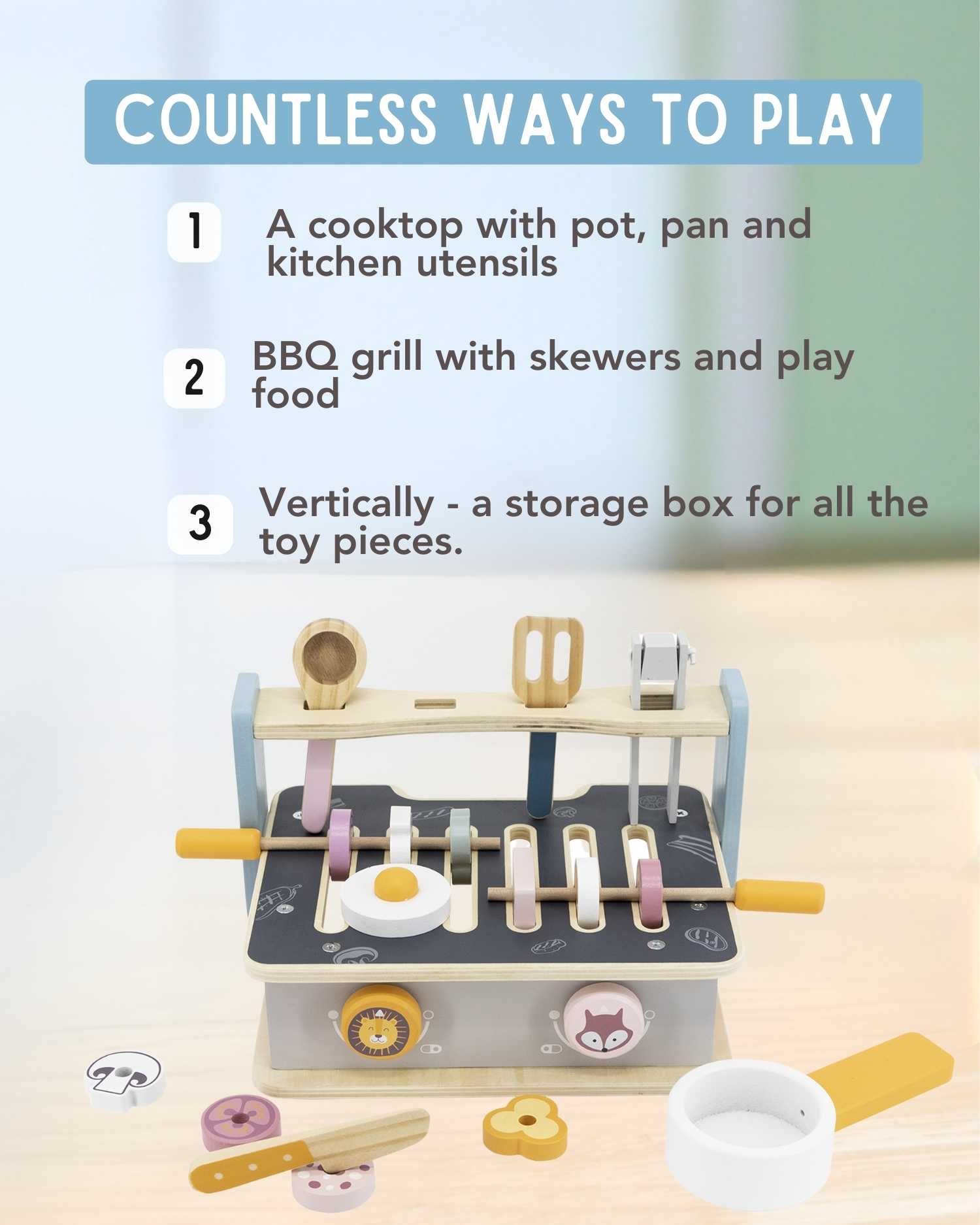 list of ways to play with wooden grill playset